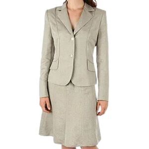 Ralph Lauren Collection 2 Piece Suit Pencil Skirt Set Taupe Gray Wool Blend 6